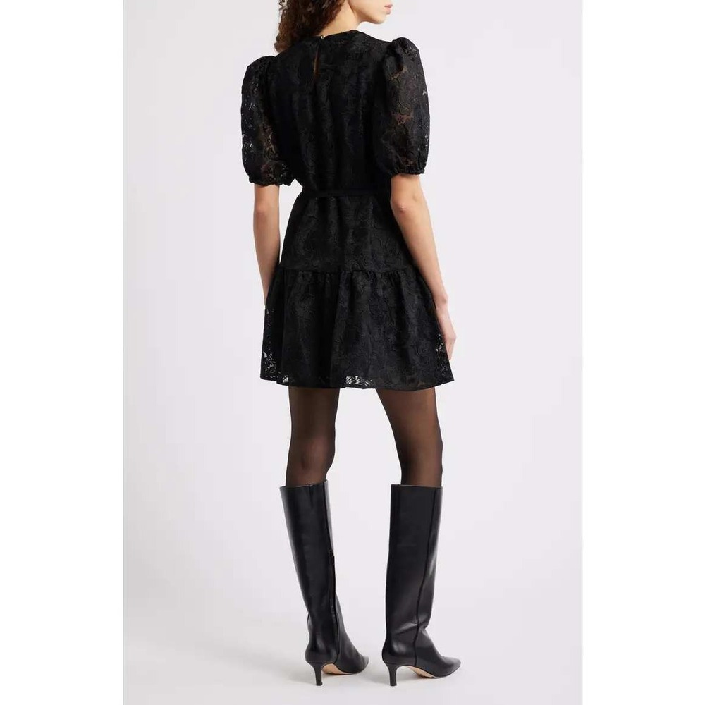 Caslon Lace Puff Sleeve Tiered Mini Dress In Black Size XL New With Tags - Picture 2 of 6
